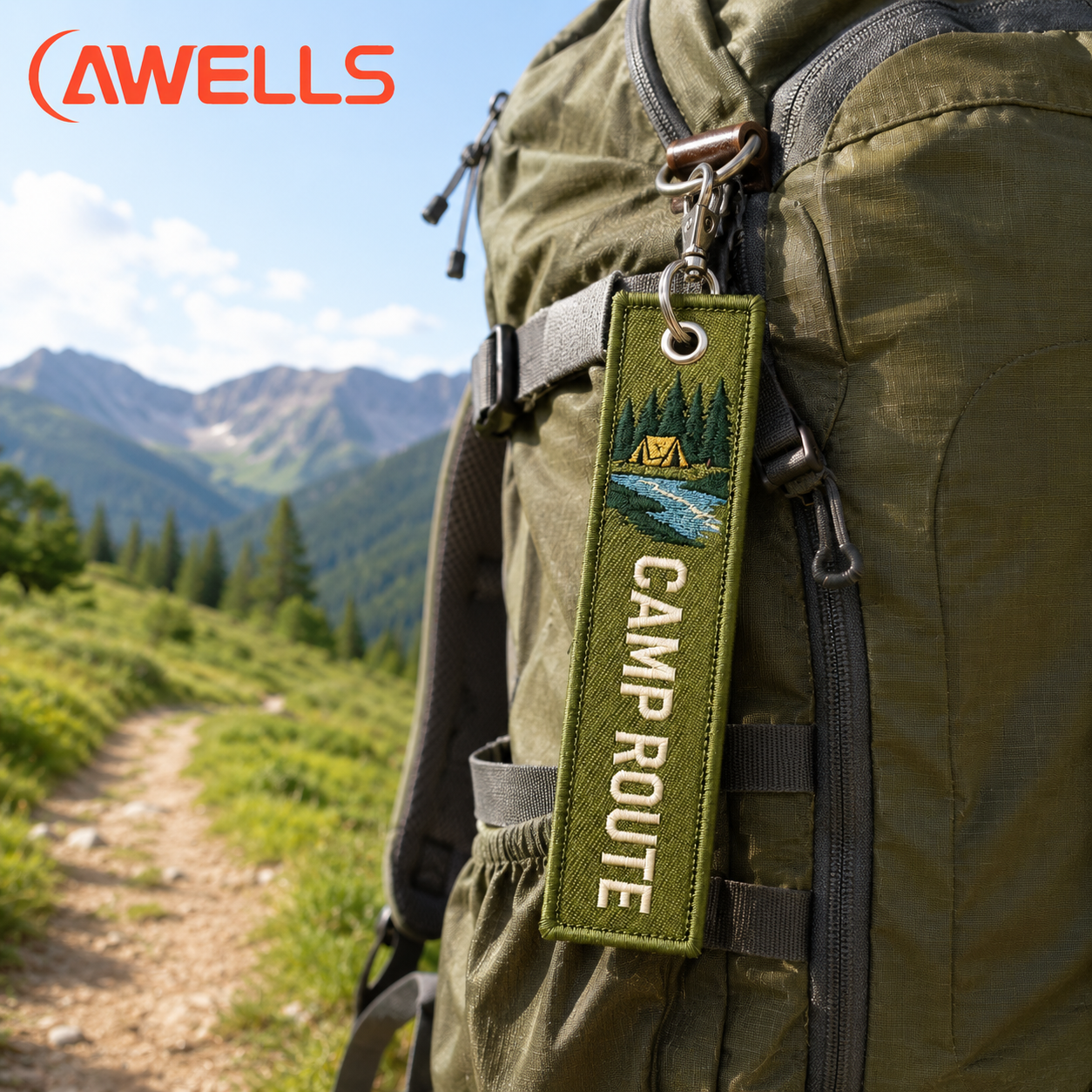 Custom Outdoor Embroidered Key Tag with Camp Route Design for Travel Brands Resort Gifts and Adventure Accessories AWELLS