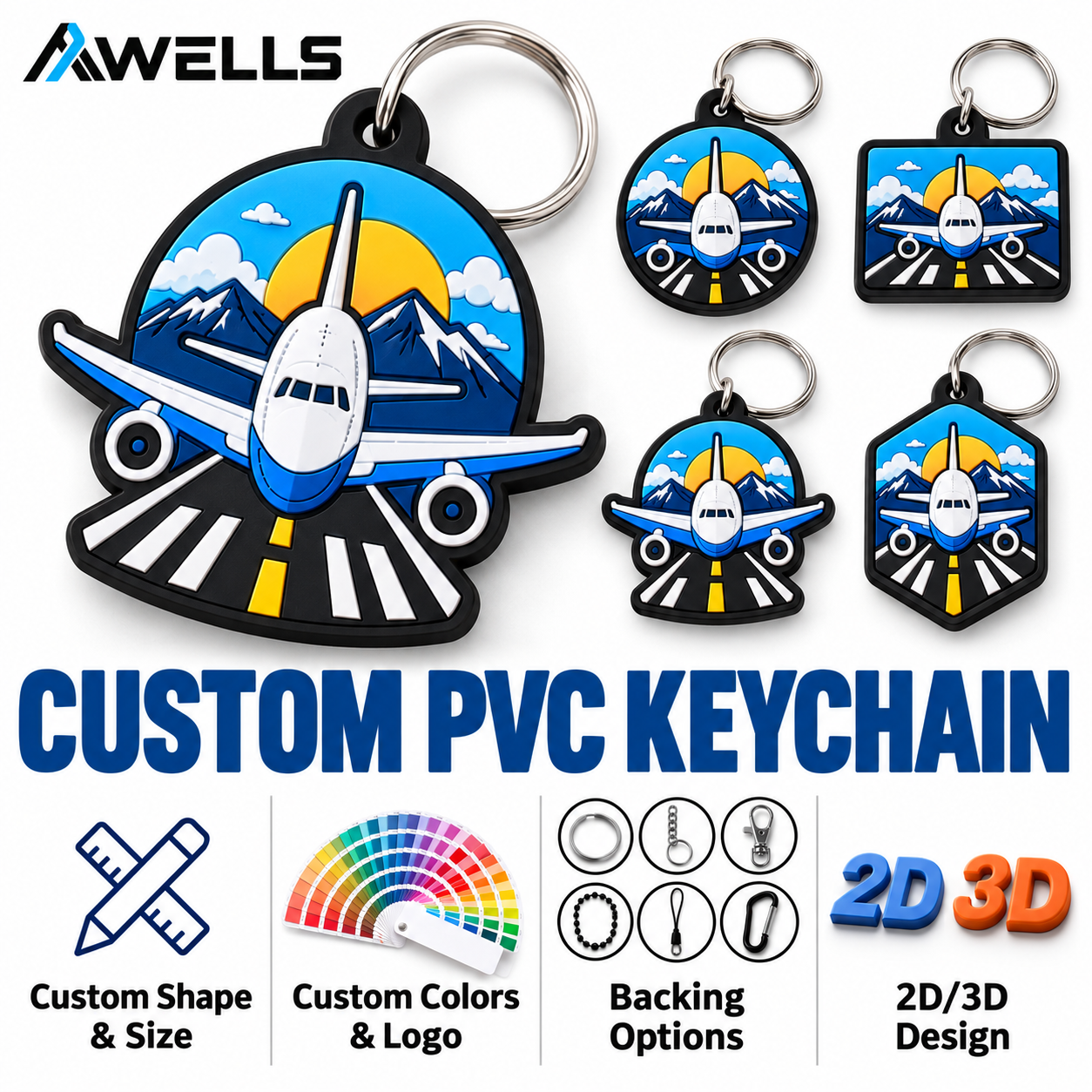 Custom PVC Keychain for Travel Brands, Airport Souvenirs and Aviation-Themed Luggage Accessories AWELLS