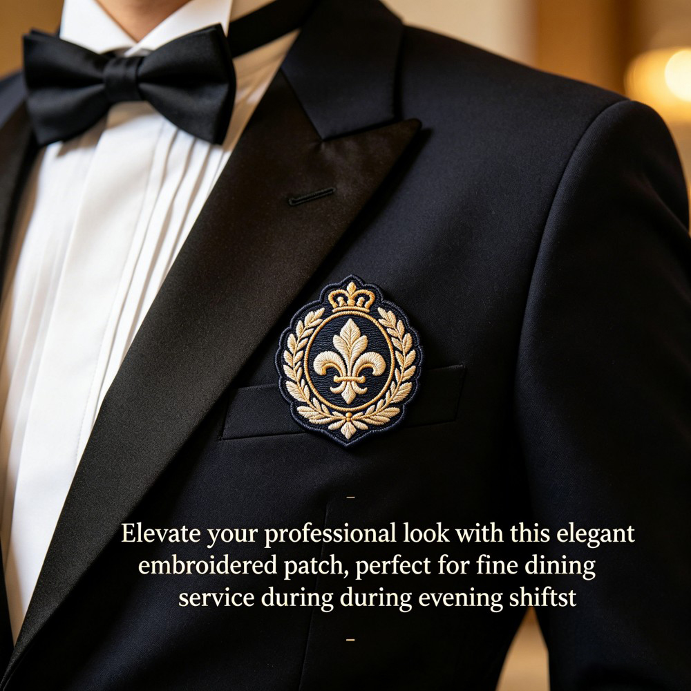 Personalized Embroidery Patch with Elegant Crest Design for Formal Uniforms Restaurant Apparel OEM ODM Bulk Service B2B AWELLS