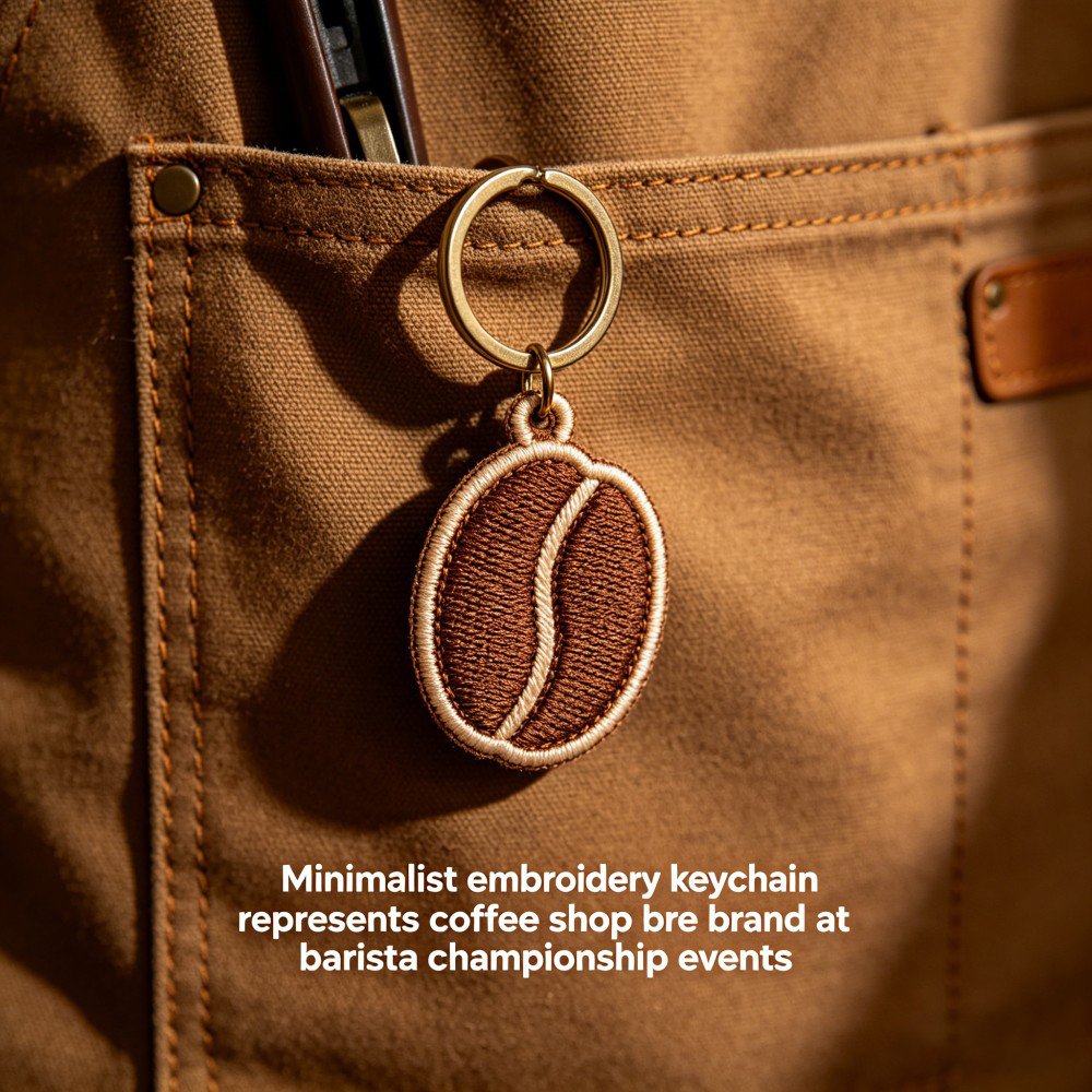 AWELLS Coffee Shop Embroidery Keychain, Minimalist Bean Motif for Barista Events & Brand Swag