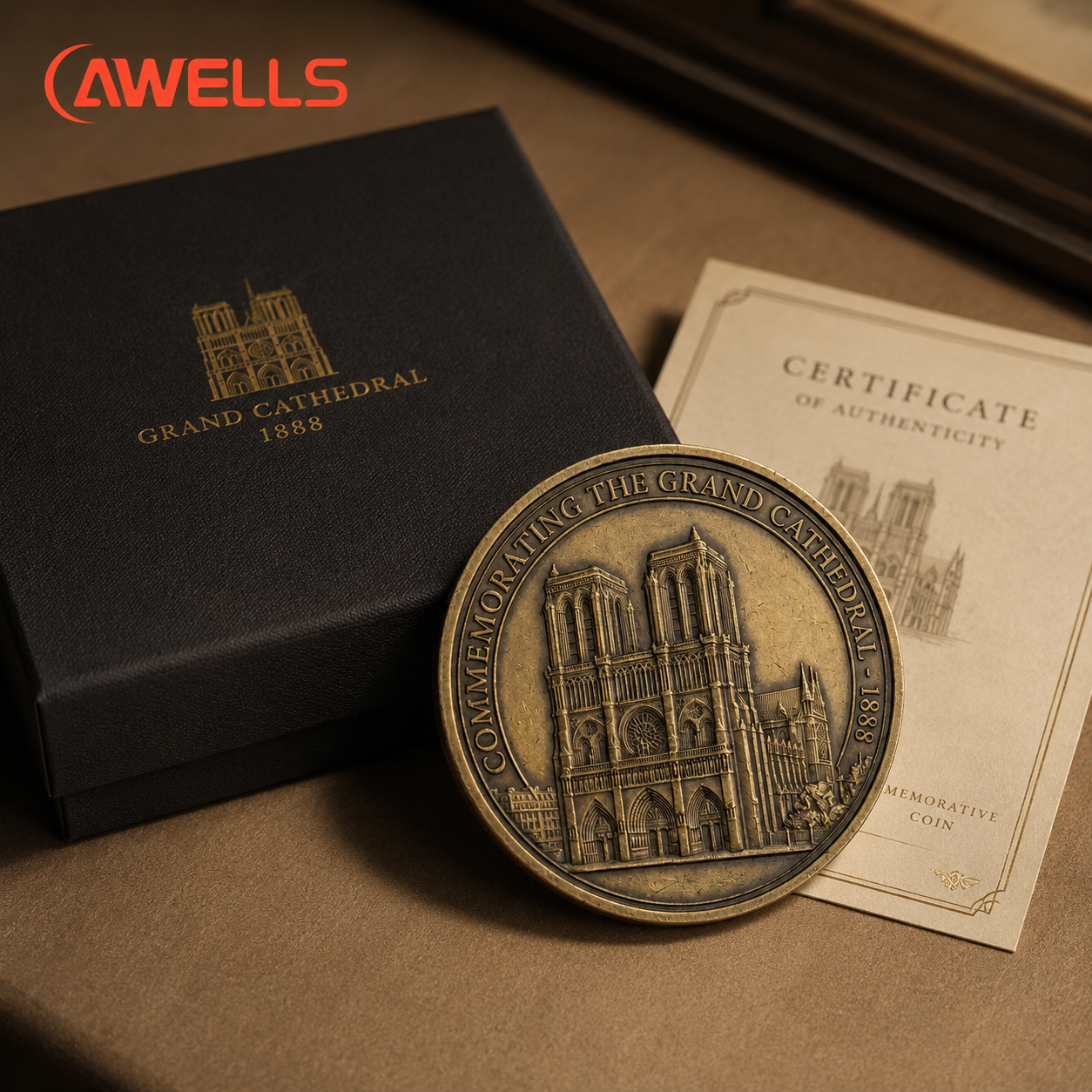 Duit Logam Emas Antik Suai dengan Relief Katedral 3D untuk Acara Warisan, Cenderamata Muzium dan Hadiah Peringatan AWELLS
