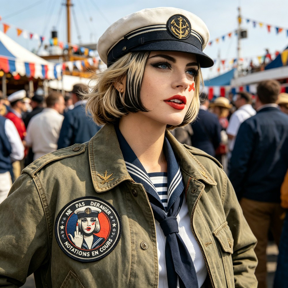 AWELLS Retro Nautical Dye Sublimation Patch, French Sailor Motif for Festival Jackets