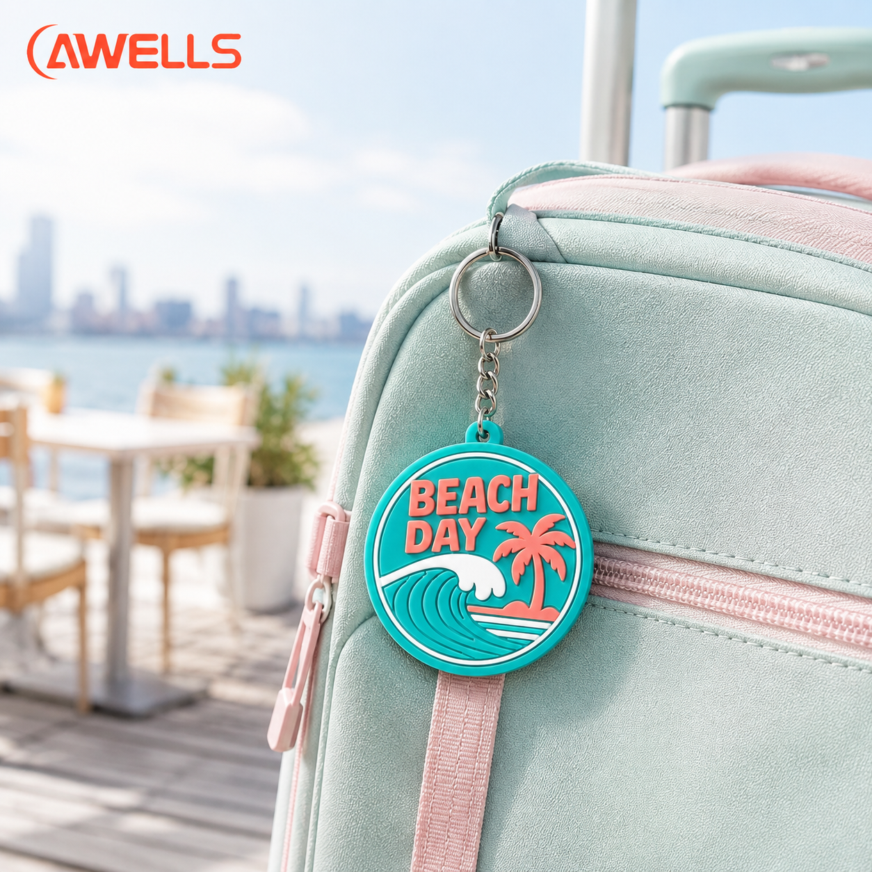 Chaveiro personalizado em PVC com tema praia para lembranças de resorts, sacolas de lona, presentes de viagem e mercadorias promocionais de verão AWELLS