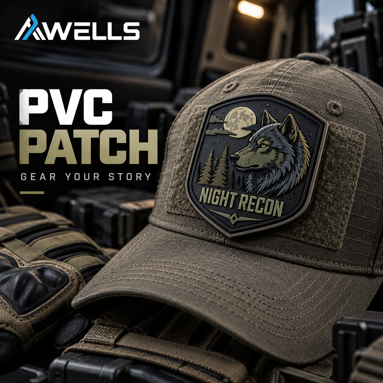 Personalized Soft PVC Patch with Wolf Emblem for Hats, Backpacks and Field Accessories AWELLS