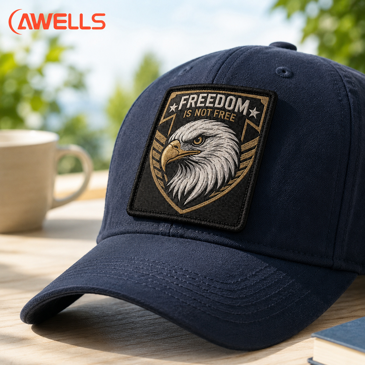 Custom Woven Patch for Utility Gear Backpacks and Outdoor Equipment with Fine Yarn Detail and Stitched Border OEM ODM AWELLS