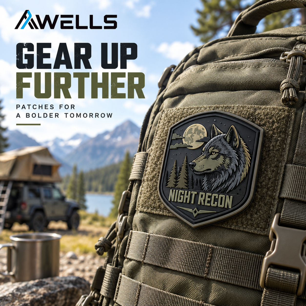 Personalized Soft PVC Patch with Wolf Emblem for Hats, Backpacks and Field Accessories AWELLS