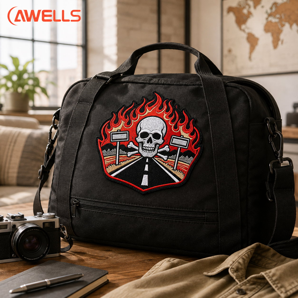 Custom Embroidery Back Patch for Motorcycle Jackets Large Skull Flame Badge with High-Density Stitching OEM ODM AWELLS