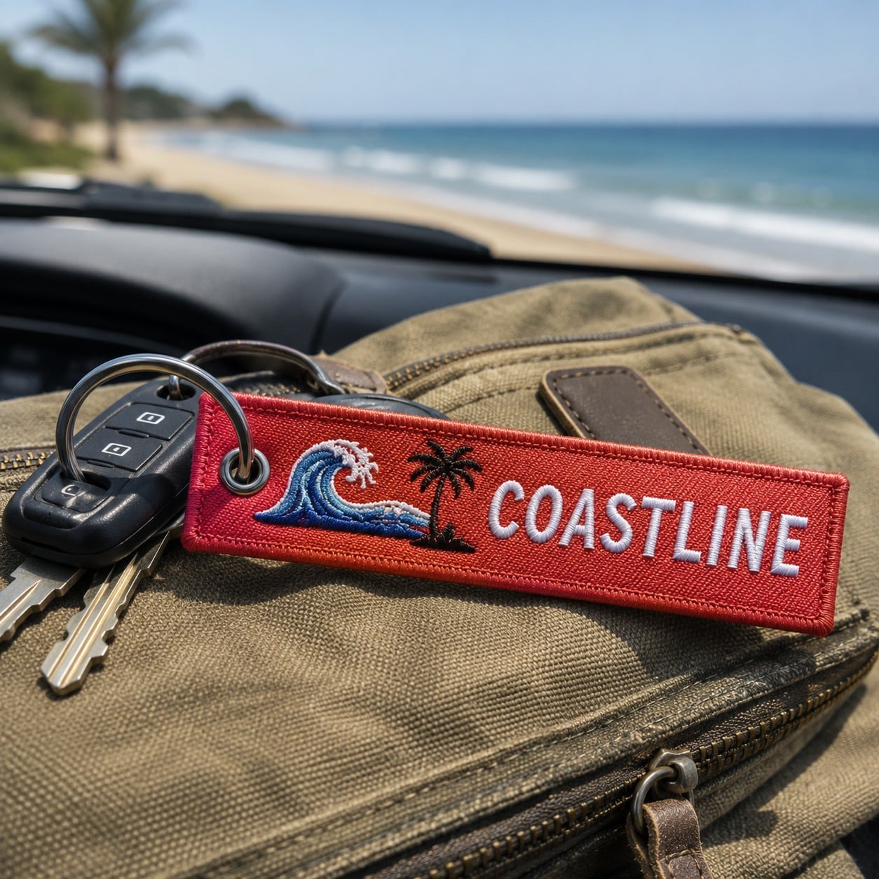 Personalized Coastal Embroidery Keychain for Automotive Keys Beach Resorts Travel Shops and Promotional Merchandise AWELLS
