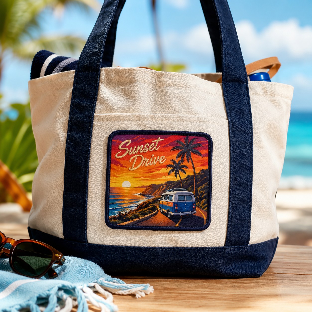 Custom Dye Sublimation Patch for Tote Bags Full-Color Scenic Logo Badge with Embroidered Border Travel Gift OEM ODM AWELLS
