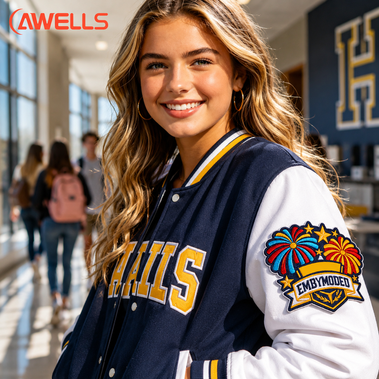 Custom School Spirit Embroidered Patch for Letterman Jackets Team Uniforms and Event Merchandise AWELLS
