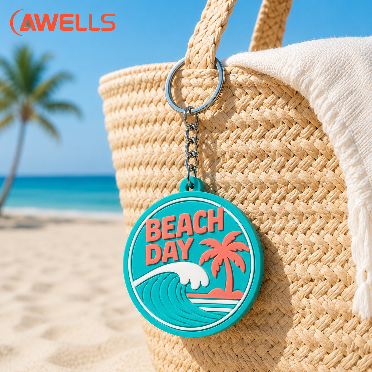 Chaveiro personalizado em PVC com tema praia para lembranças de resorts, sacolas de lona, presentes de viagem e mercadorias promocionais de verão AWELLS