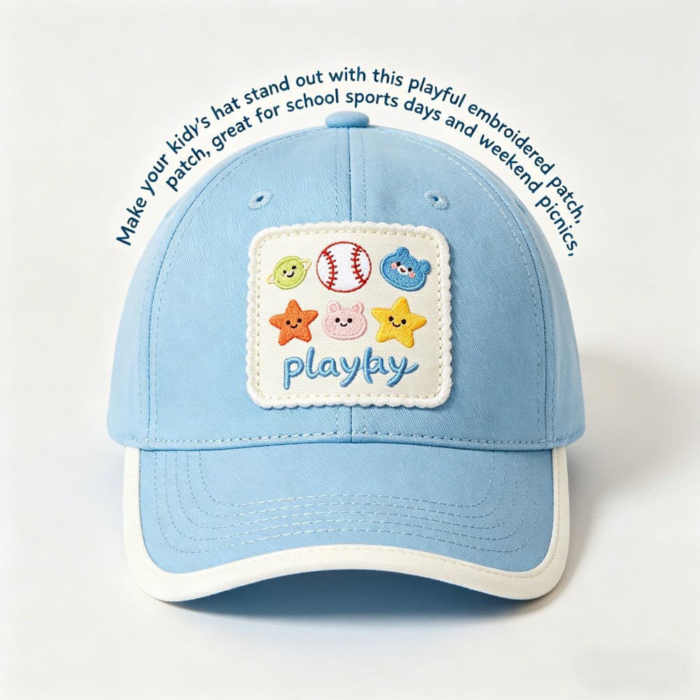 Custom Embroidery Patch for Kids Baseball Caps Cute Cartoon Logo Badge with High-Density Stitching OEM ODM AWELLS
