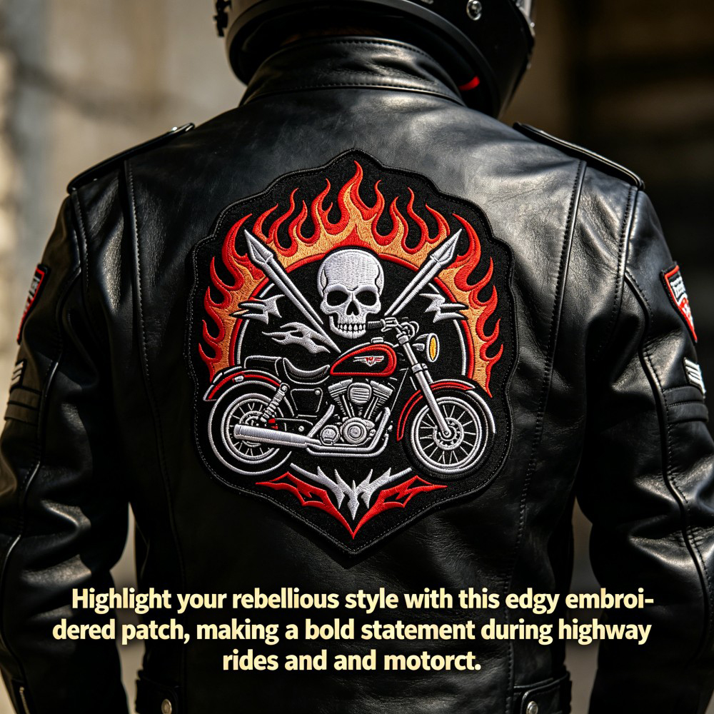 AWELLS Rebel Motorcycle Embroidery Patch, Skull & Cross Swords Motif for Biker Apparel