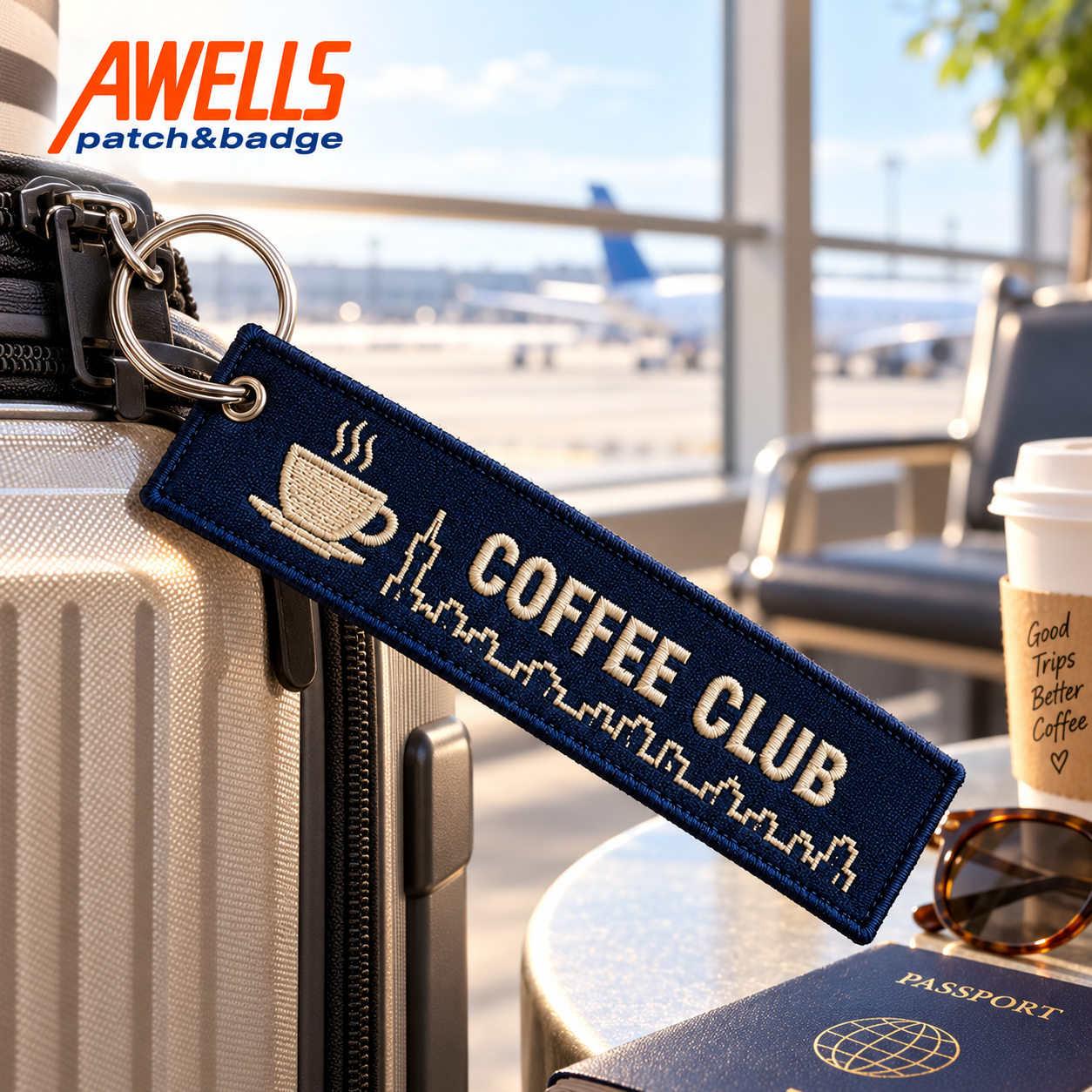 Custom Coffee Embroidery Keychain for Cafes Tote Bags Coffee Shop Merchandise and Lifestyle Promotional Gifts AWELLS