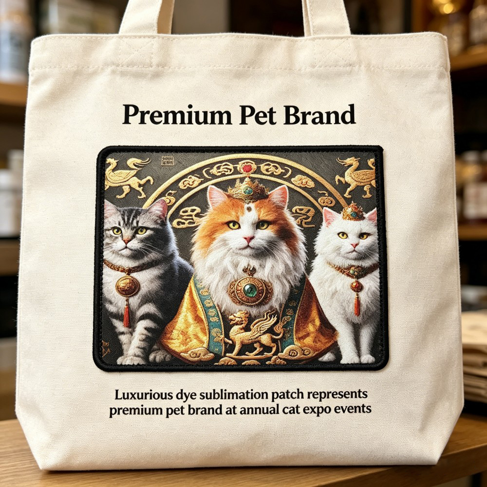 Custom Dye Sublimation Patch for Pet Brand Tote Bags Full Color Photo Printed Badge for Cat Expo Gifts and Apparel AWELLS