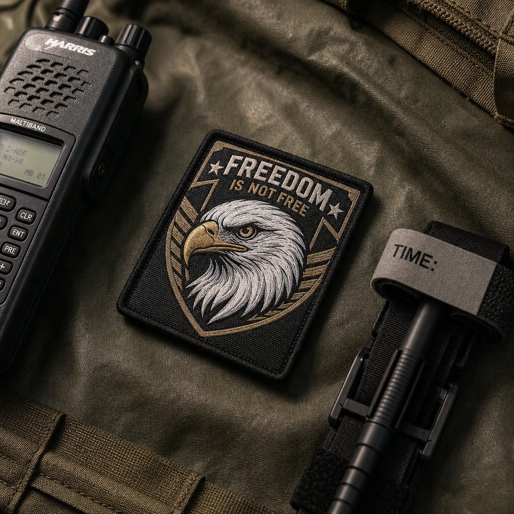 Custom Woven Patch for Utility Gear Backpacks and Outdoor Equipment with Fine Yarn Detail and Stitched Border OEM ODM AWELLS