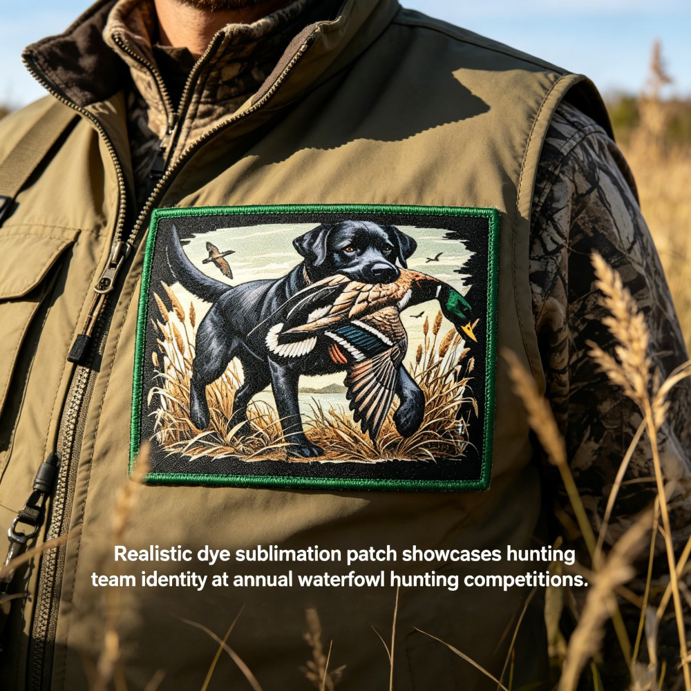 AWELLS Waterfowl Hunting Sublimation Patch, Black Labrador Design for Outdoor Hunting Apparel