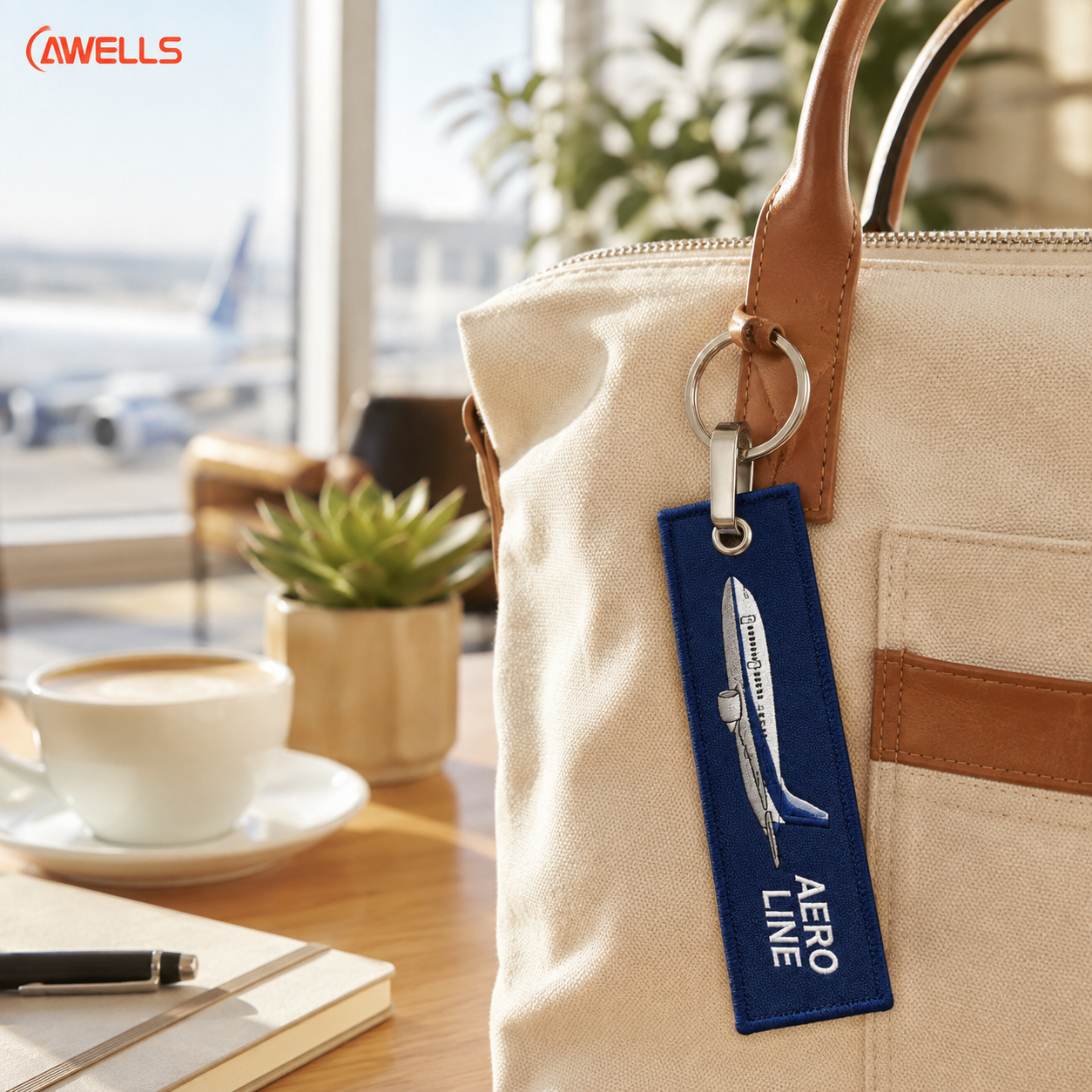 Custom Embroidery Keychain for Luggage and Travel Bags with Airplane Design Double-Sided Fabric Key Tag OEM ODM AWELLS