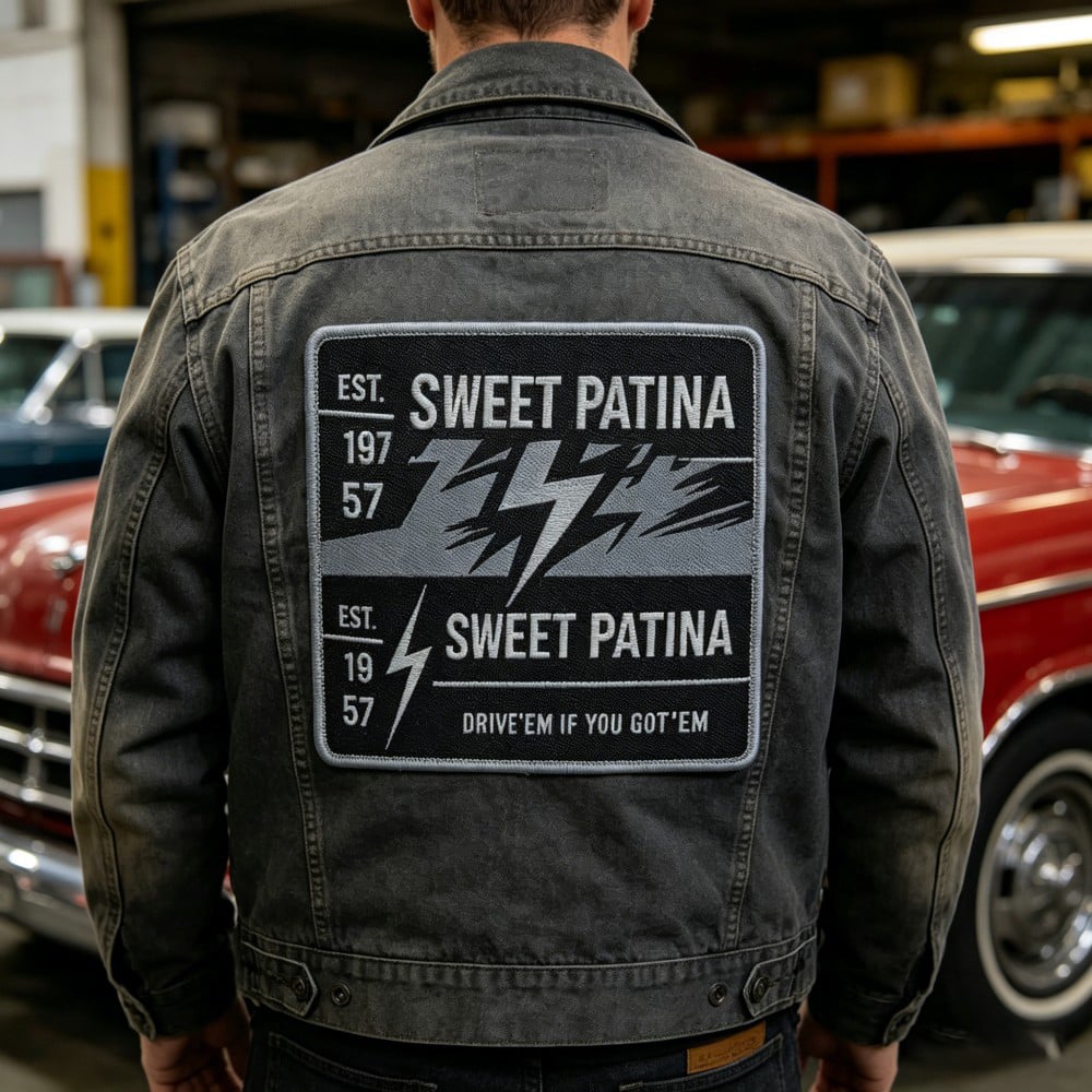 Custom Large Woven Patch for Denim Jackets with Fine Yarn Detail and Stitched Border Vintage Automotive Club Badge OEM ODM AWELLS
