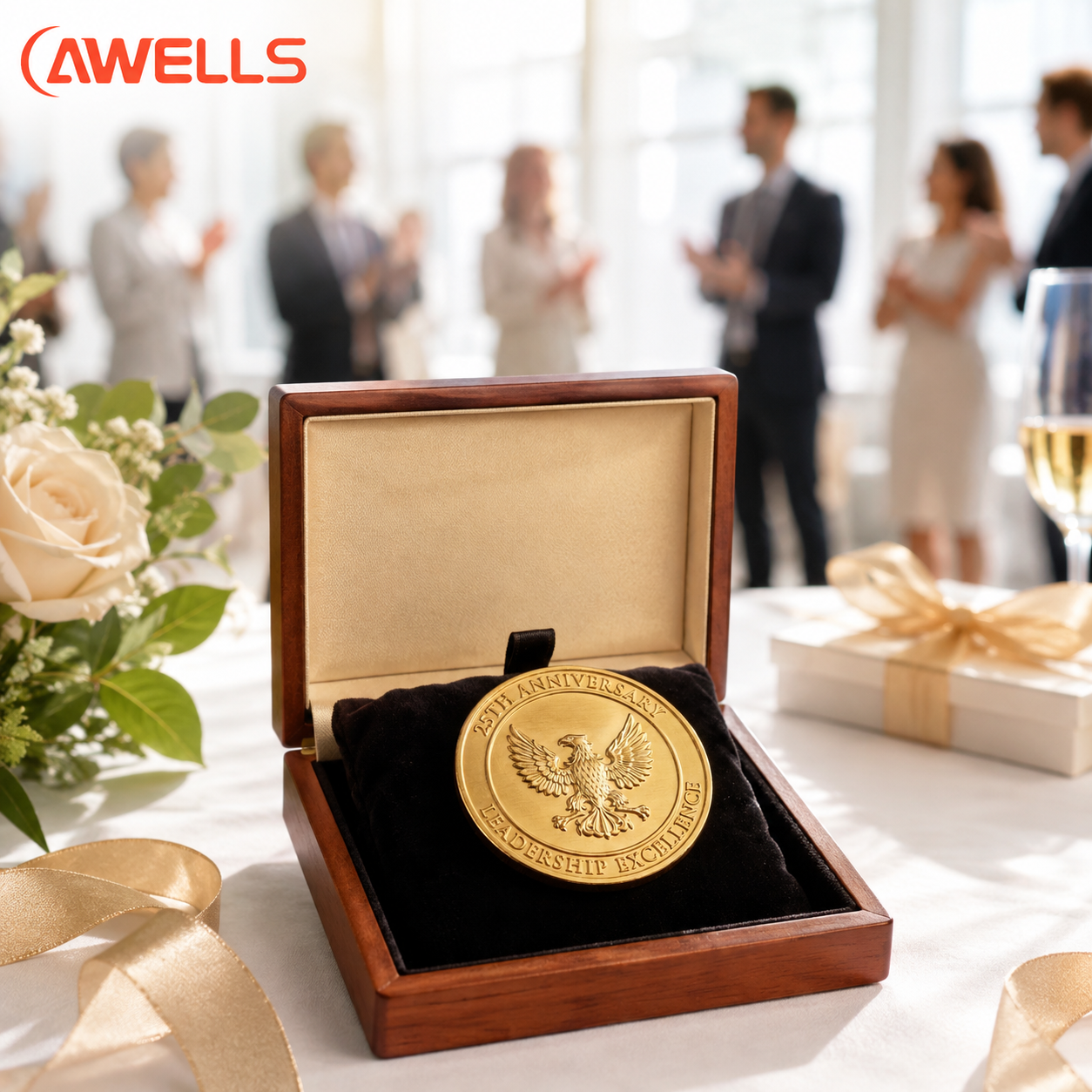 Personalized Anniversary Metal Coin with Eagle Emblem and Gift Box for Employee Recognition and Corporate Events AWELLS