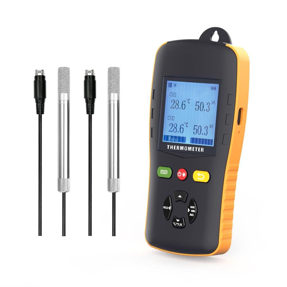 Factory sale digital dual channel thermometer and hygrometer with SHT45 sensor probes for industrial application