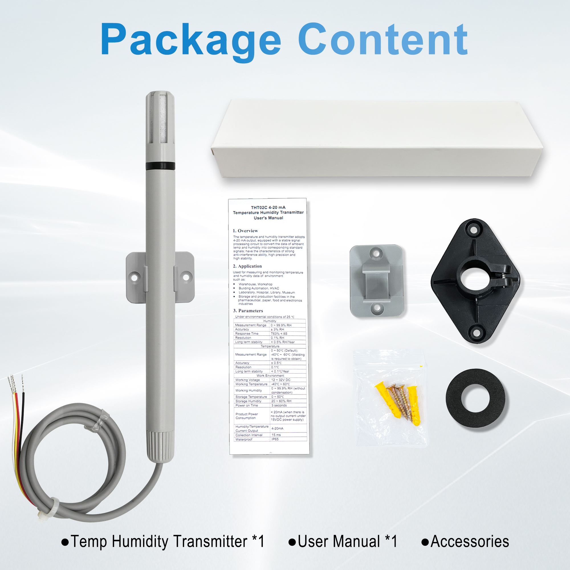 THT02C Wall-Mounted 4-20 mA Output Temperature Humidity Sensor Temperature and Humidity Transmitter