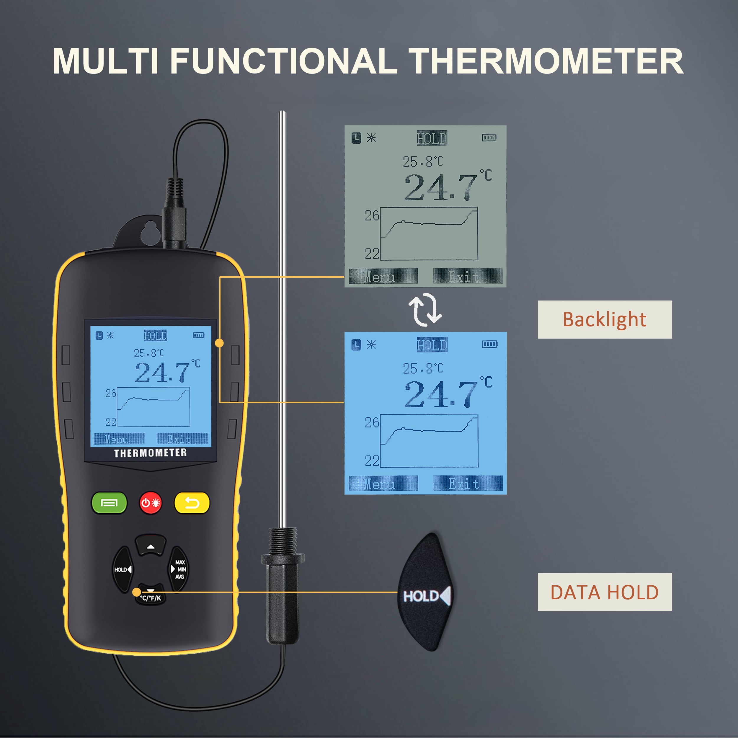 Handheld Single Channel Digital Temperature Measurement PT100 PT1000 RTD Thermometer