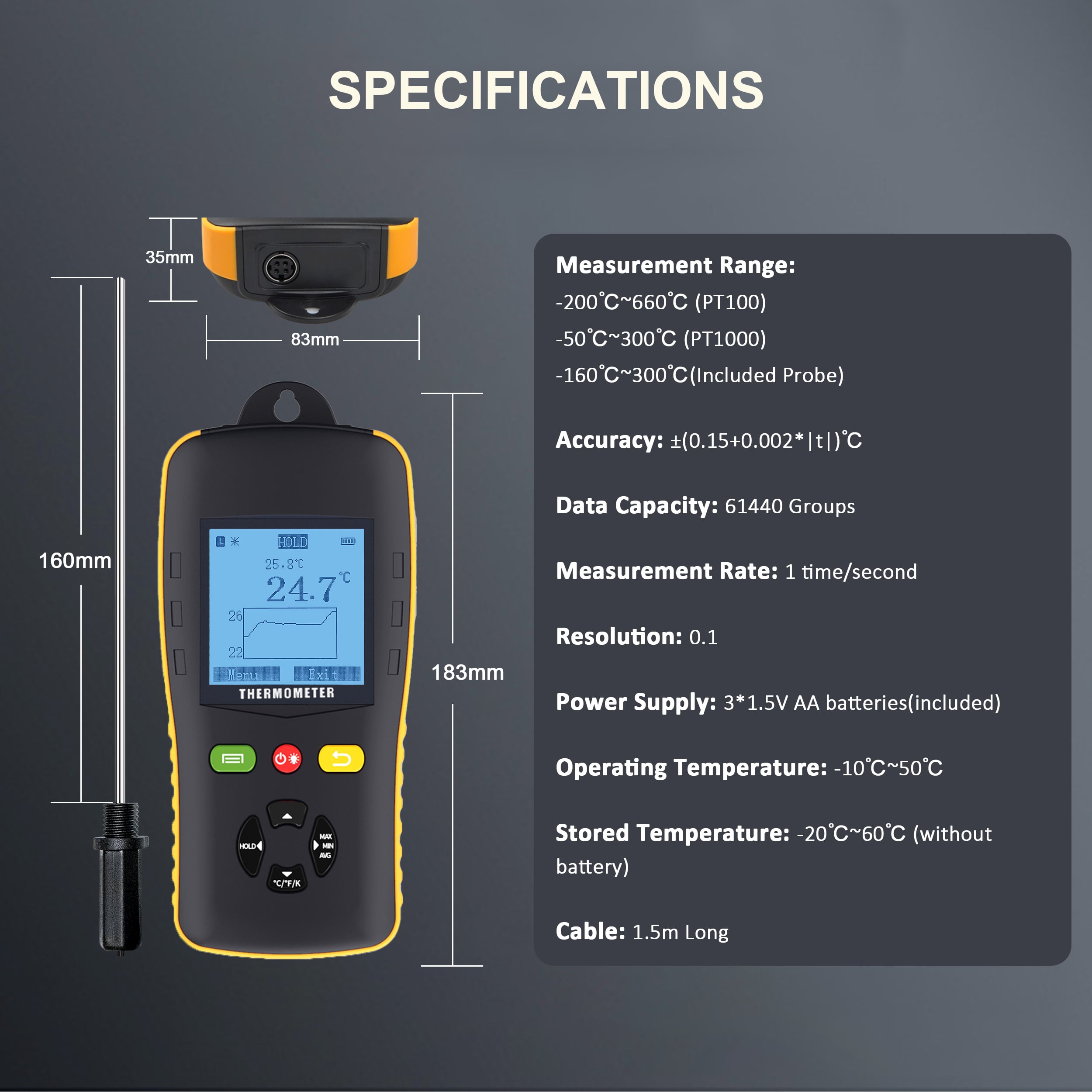 Handheld Single Channel Digital Temperature Measurement PT100 PT1000 RTD Thermometer