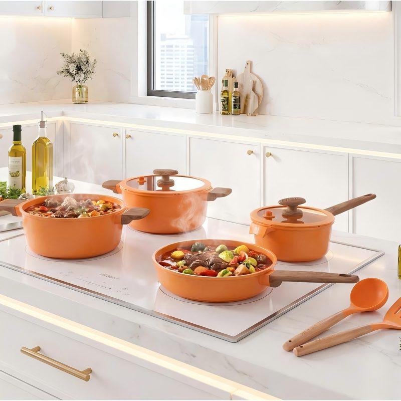 Conjunto de Utensílios de Cozinha Antiaderente Cerâmico MGC Kalahari de 9 Peças | Revestimento Cerâmico Saudável para Cozinha Segura em Famílias Globais