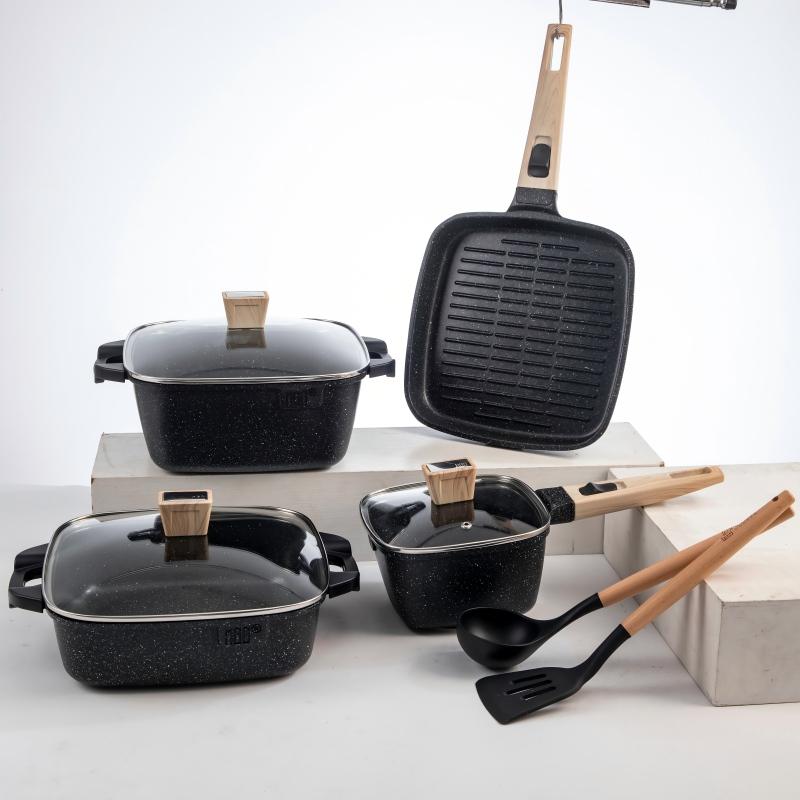 Conjunto de Utensílios de Cozinha Antiaderente Quadrado MGC Russo de 11 Peças | Panelas Antiaderentes Saudáveis e Econômicas para Cozinha Familiar Global