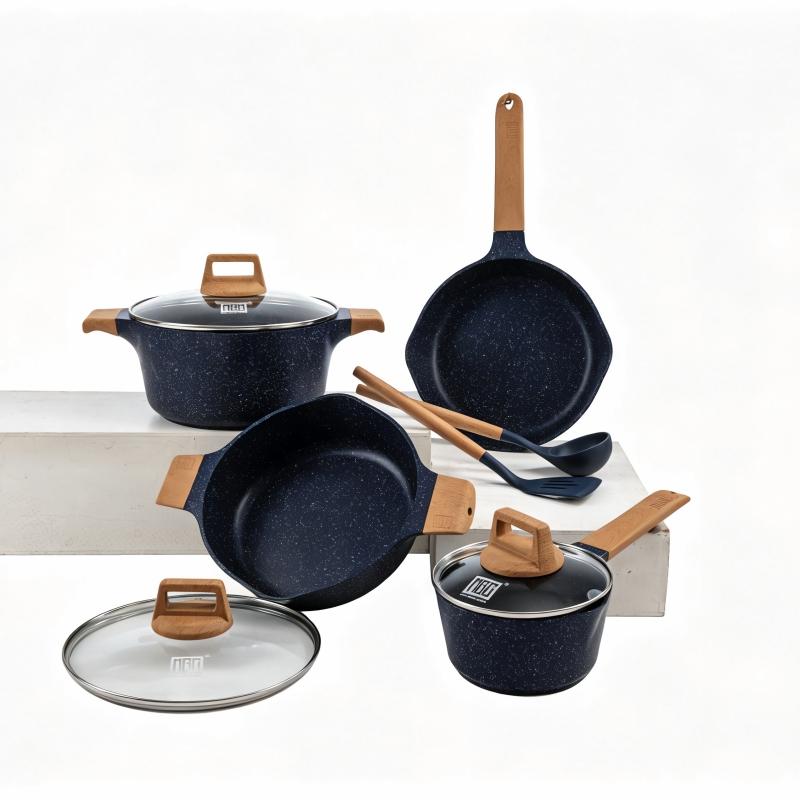 Conjunto de Utensílios de Cozinha de Cerâmica Antiaderente Europeu MGC de 9 Peças | Ideal para Culinária Global Ácida e Picante, Kit Completo de Utensílios de Cozinha para Cozinhar em Fogo Brando, Ensopar, Fritar e Refogar