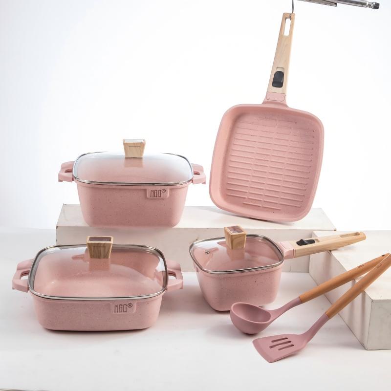 Conjunto de Utensílios de Cozinha Antiaderente Quadrado MGC Russo de 11 Peças | Panelas Antiaderentes Saudáveis e Econômicas para Cozinha Familiar Global
