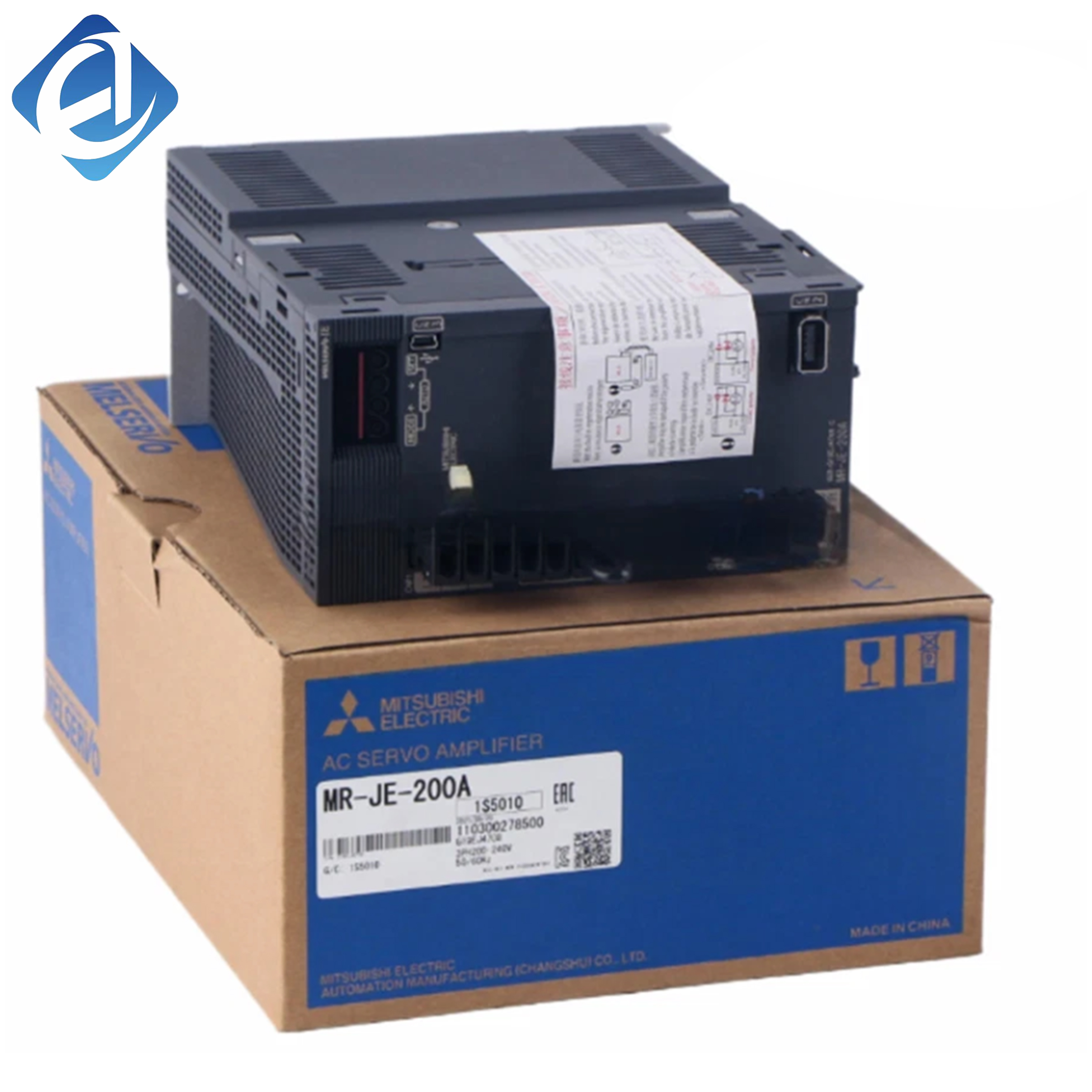 New Original MR-JE-200A MELSERVO-JE series servo drive, 2.0kW rated power. It supports position, speed and torque control with fast response and high stability. Built-in multiple safety protection functions