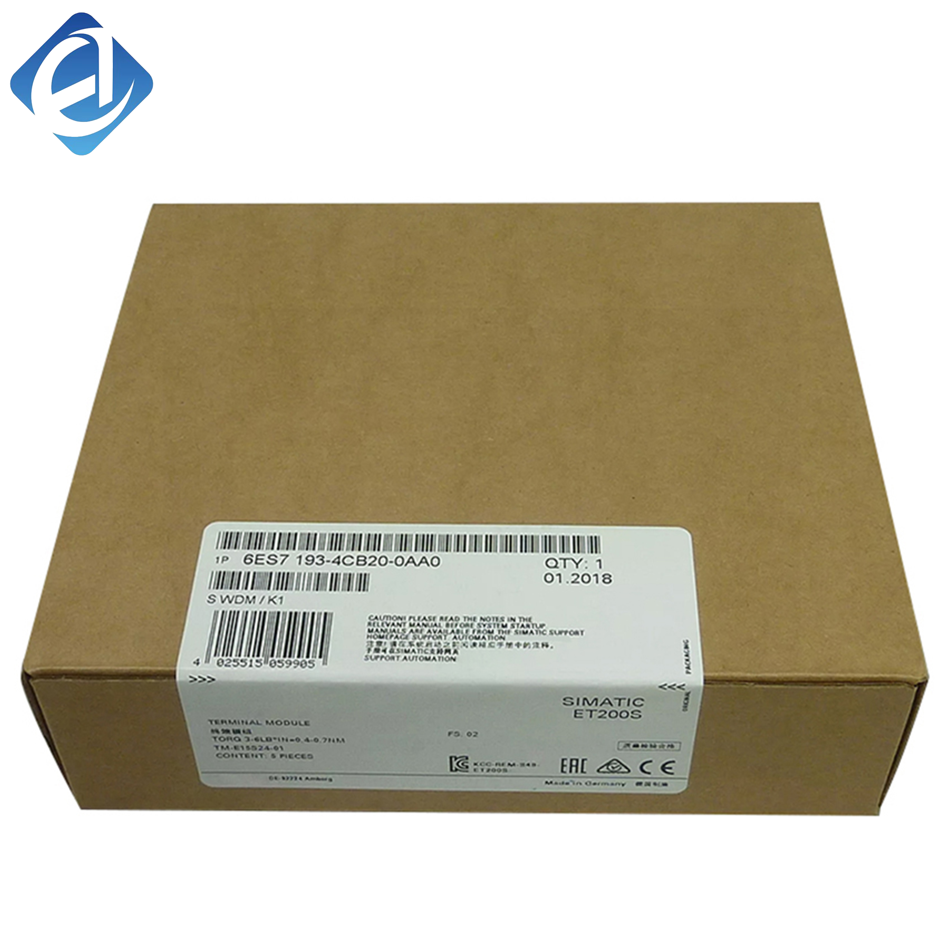 New Original 6ES7 193-4CB20-0AA0 6ES7193-4CB20-0AA0 ET200S terminal module, reliable wiring connection, stable signal transmission, convenient installation and matching use. Compact structure