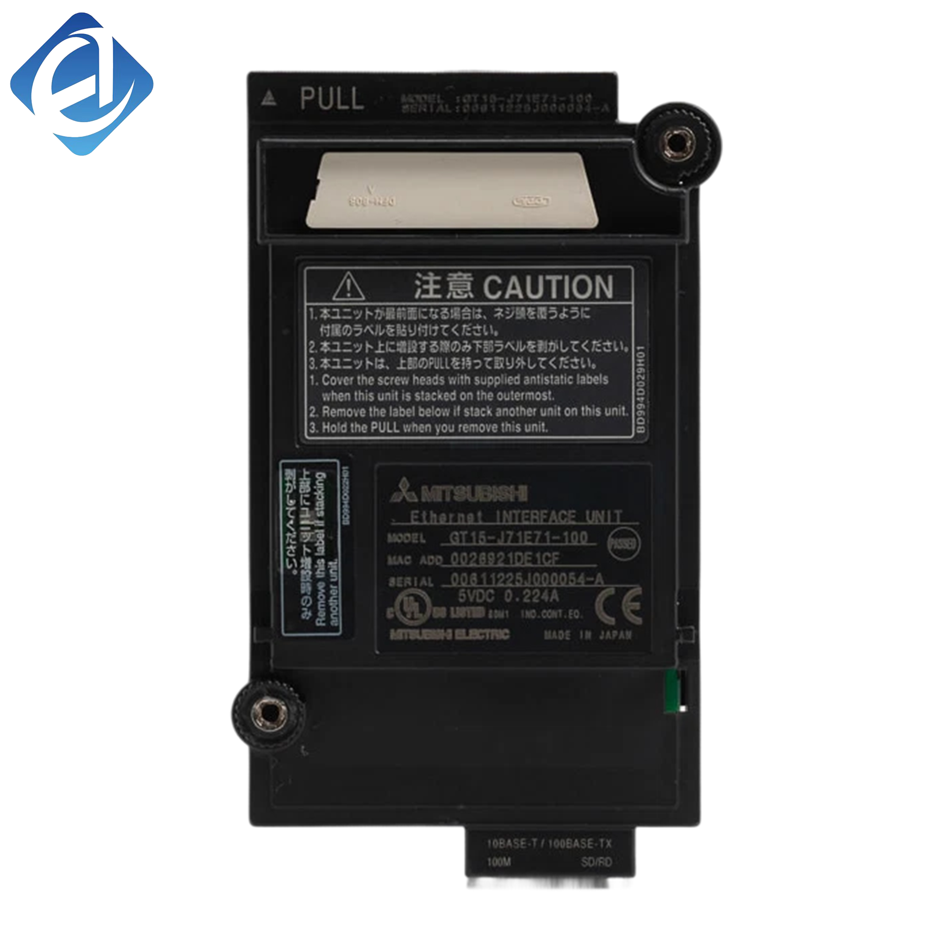 New Original GT15-J71E71-100 GT15 series HMI communication module, Ethernet interface unit for GOT touch panel. Enables network data transmission, remote monitoring and device interconnection, stable signal transmission