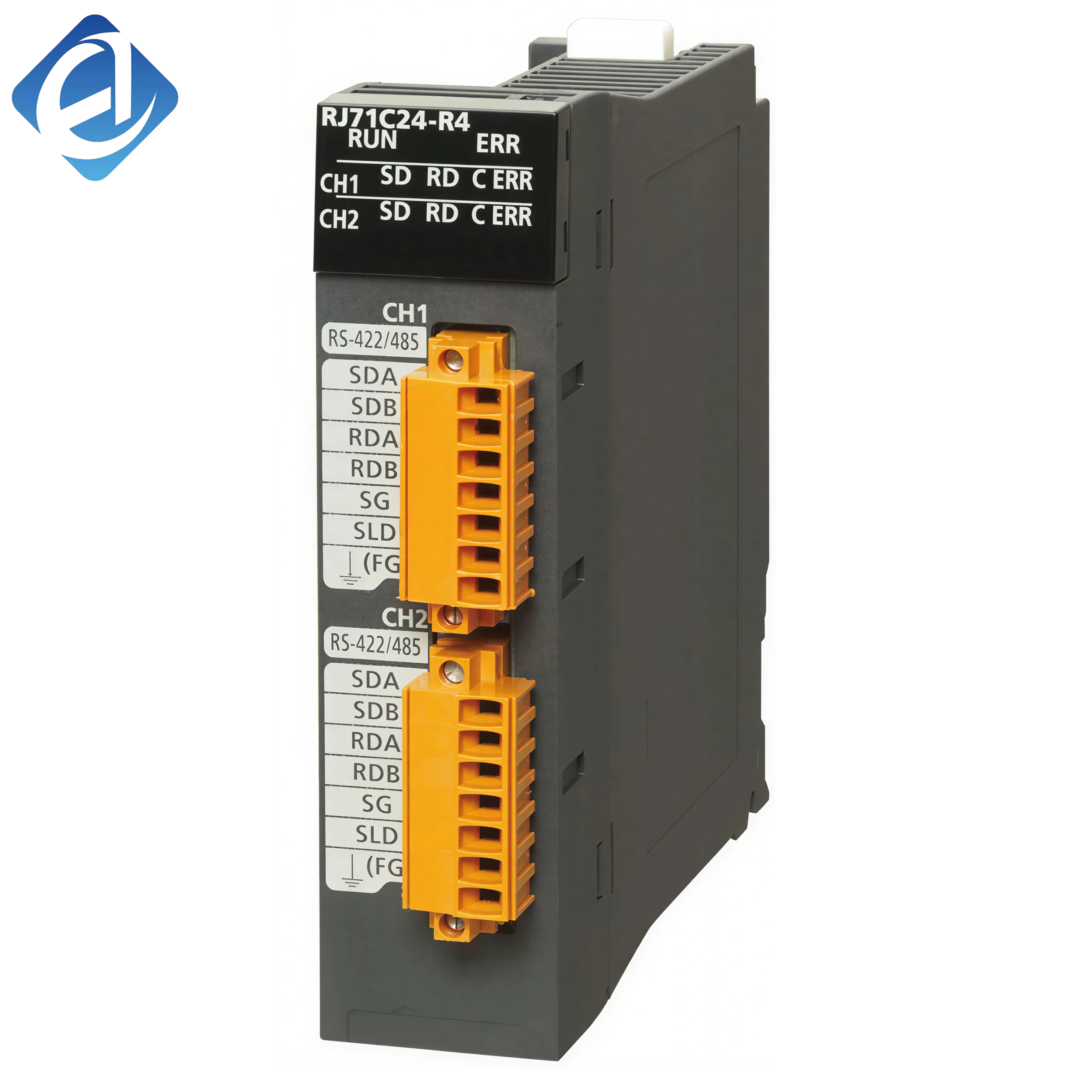 وحدة اتصال تسلسلي أصلية جديدة من سلسلة MELSEC iQ‑R طراز RJ71C24-R4، ذات قناتين RS‑422/485، وبحد أقصى 230.4 كيلو بت في الثانية. تدعم بروتوكولي MODBUS وMC. مدمجة وعالية السرعة