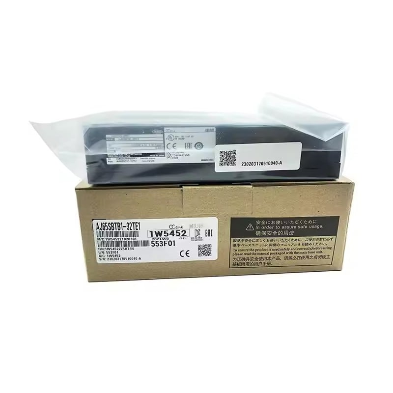 New Original AJ65SBTB1-32TE1 CC-Link remote I/O module with 32-point transistor output. It enables distributed signal output and remote data communication for PLC automation systems. 
