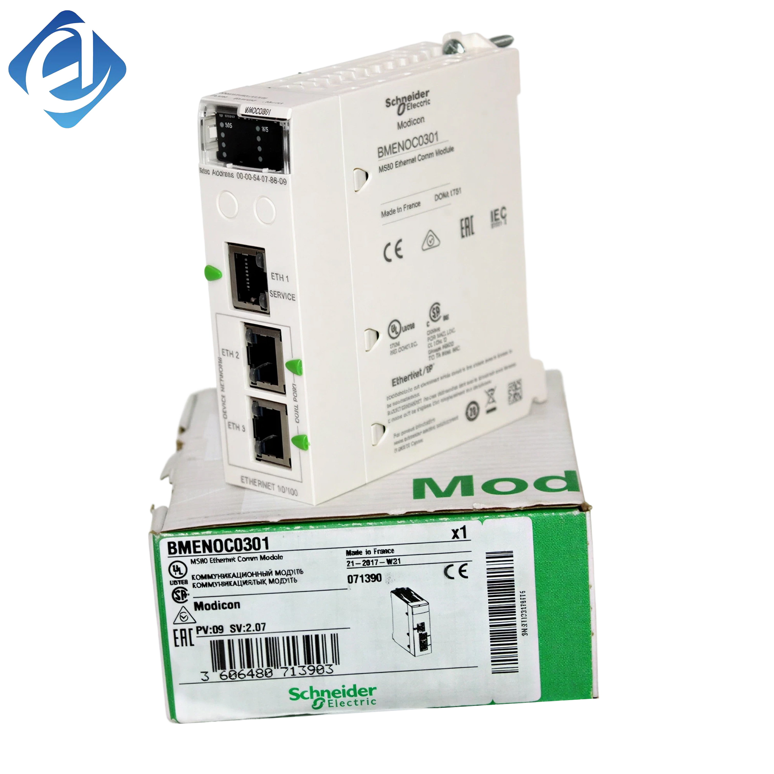 New Original BMENOC0301 Modicon M580 series Ethernet communication module. It provides high-speed Ethernet network connection, supports multiple industrial protocols and data transmission. With stable signal transmission 