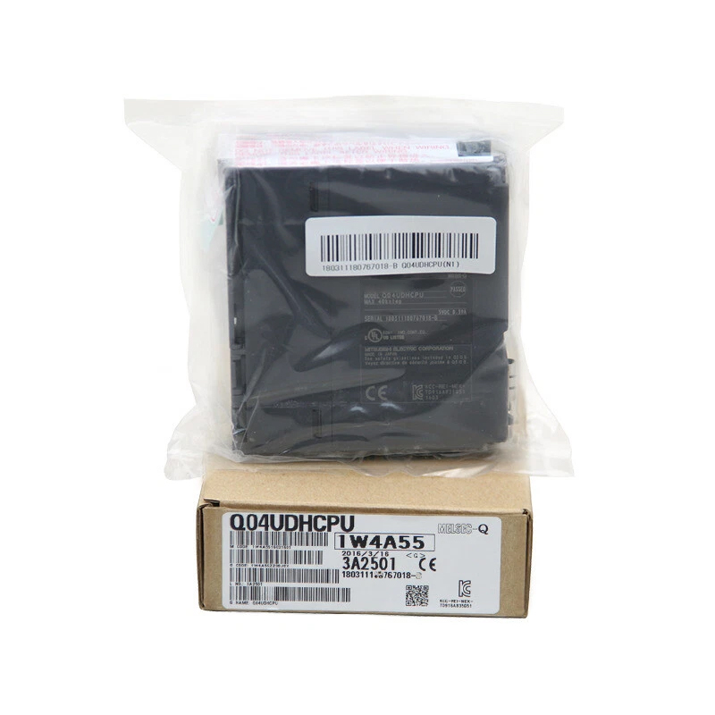 New Original Q04UDHCPU MELSEC-Q series universal high-performance PLC CPU module. It features 40k program steps, built-in Ethernet and USB ports, supporting up to 4096 I/O points and high-speed processing. 