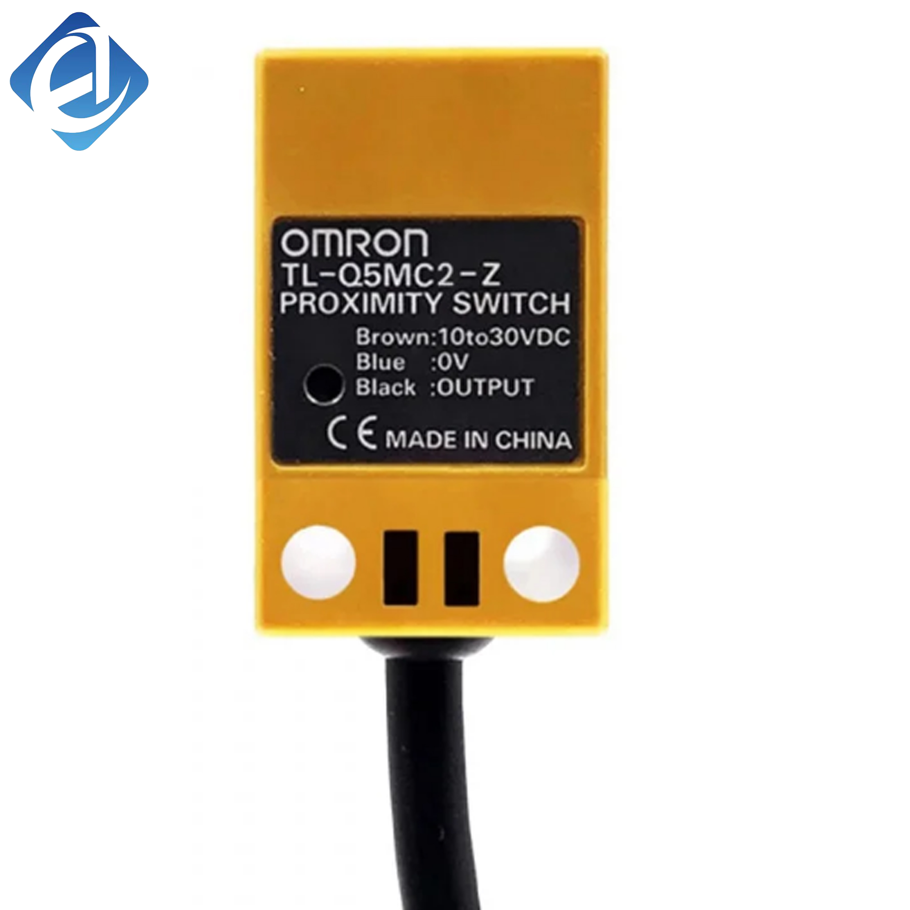New Original TL-Q5MC2-Z Omron TL Series Inductive Proximity Sensor, used for metal object detection, position limit and counting in industrial automation machinery. Square flat design, 5mm sensing distance, NPN NC output, fast response speed.