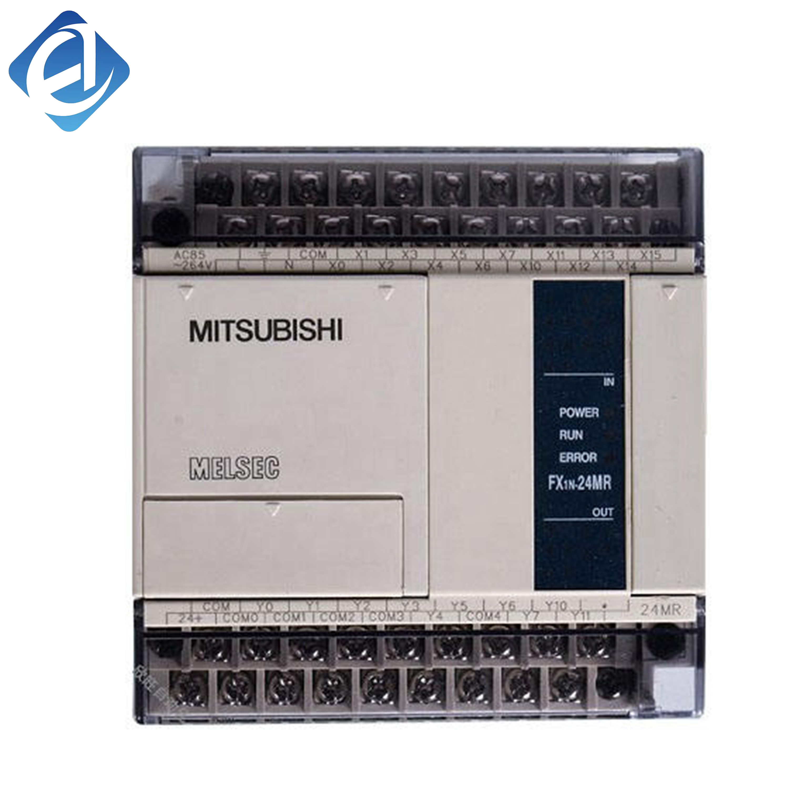 وحدة تحكم منطقية قابلة للبرمجة (PLC) مدمجة من سلسلة FX1N-24MR-ES أصلية وجديدة، تحتوي على ١٤ مدخلًا و١٠ مخرجات من نوع الريلاي، ومزودة بمصدر طاقة وفق المعيار الأوروبي، وتُستخدم على نطاق واسع في أنظمة التحكم الآلي الصناعي الصغيرة الحجم.