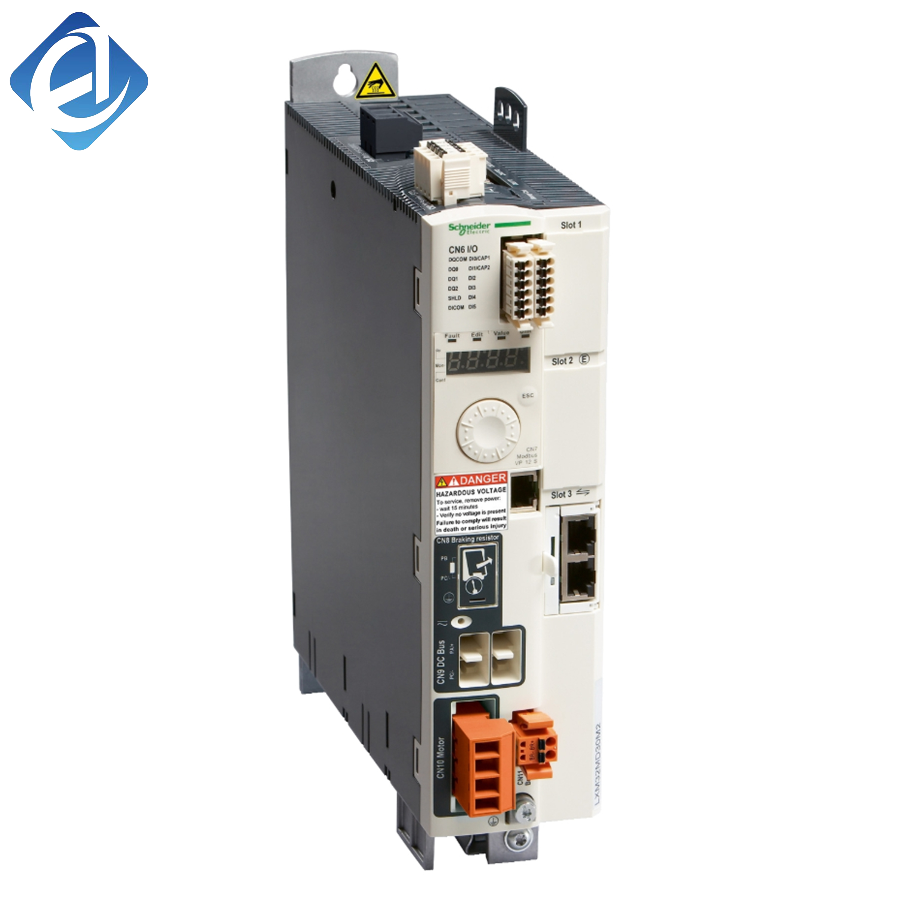Brand New Unopened LXM32MD18M2 Schneider Lexium 32 series servo drive. 0.5-1KW power, single-phase 115/230V input, 6A rated current, built-in EMC filter and multi communication ports. Compact design, precise motion control