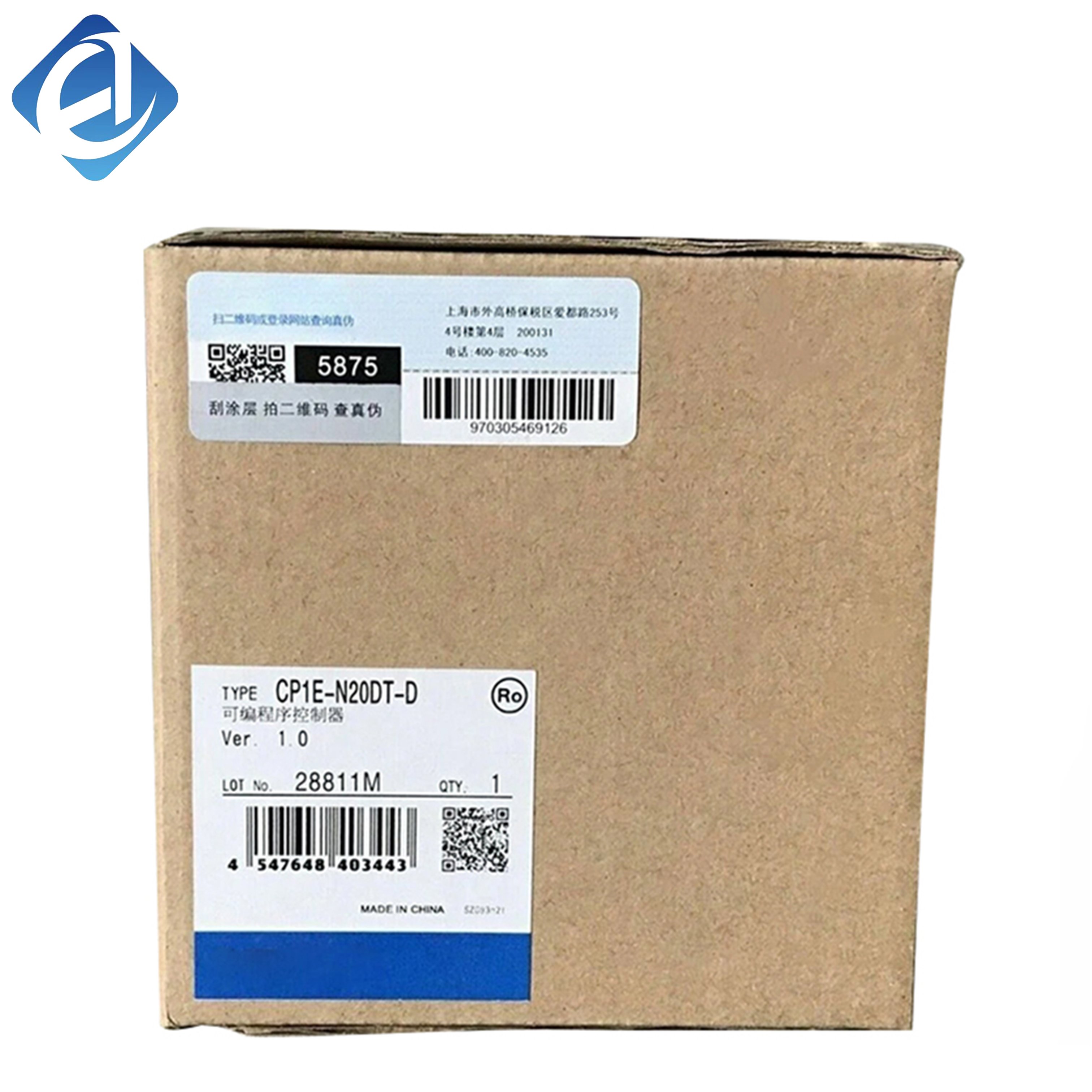 New Original CP1E-N20DT-D Omron CP1E Series PLC Controller, acts as core logic control unit for small industrial automation machinery.