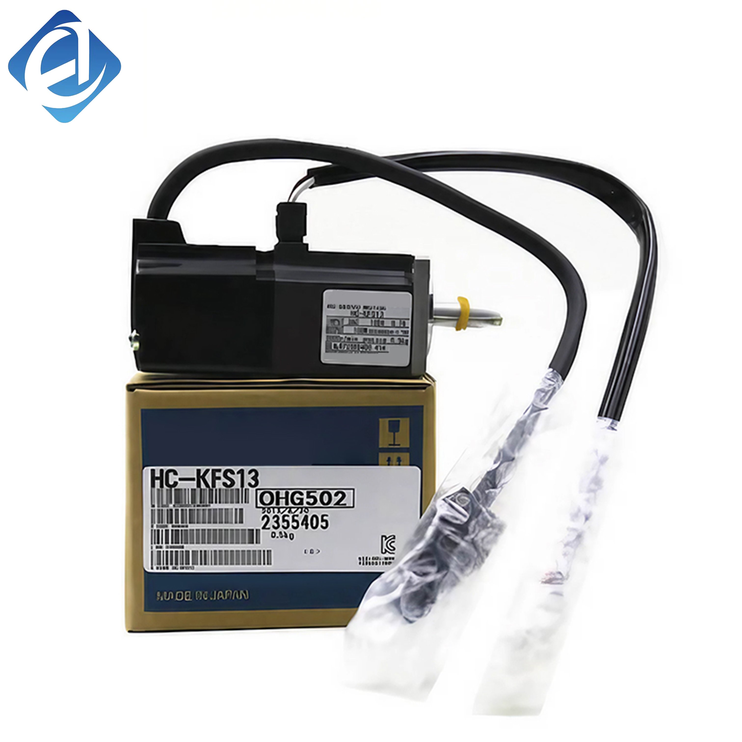 New Original HC-KFS13 HC-KFS series low-inertia servo motor, 100W rated power. Cooperates with MR-J2S servo amplifier for high-precision positioning and steady speed operation. Compact structure