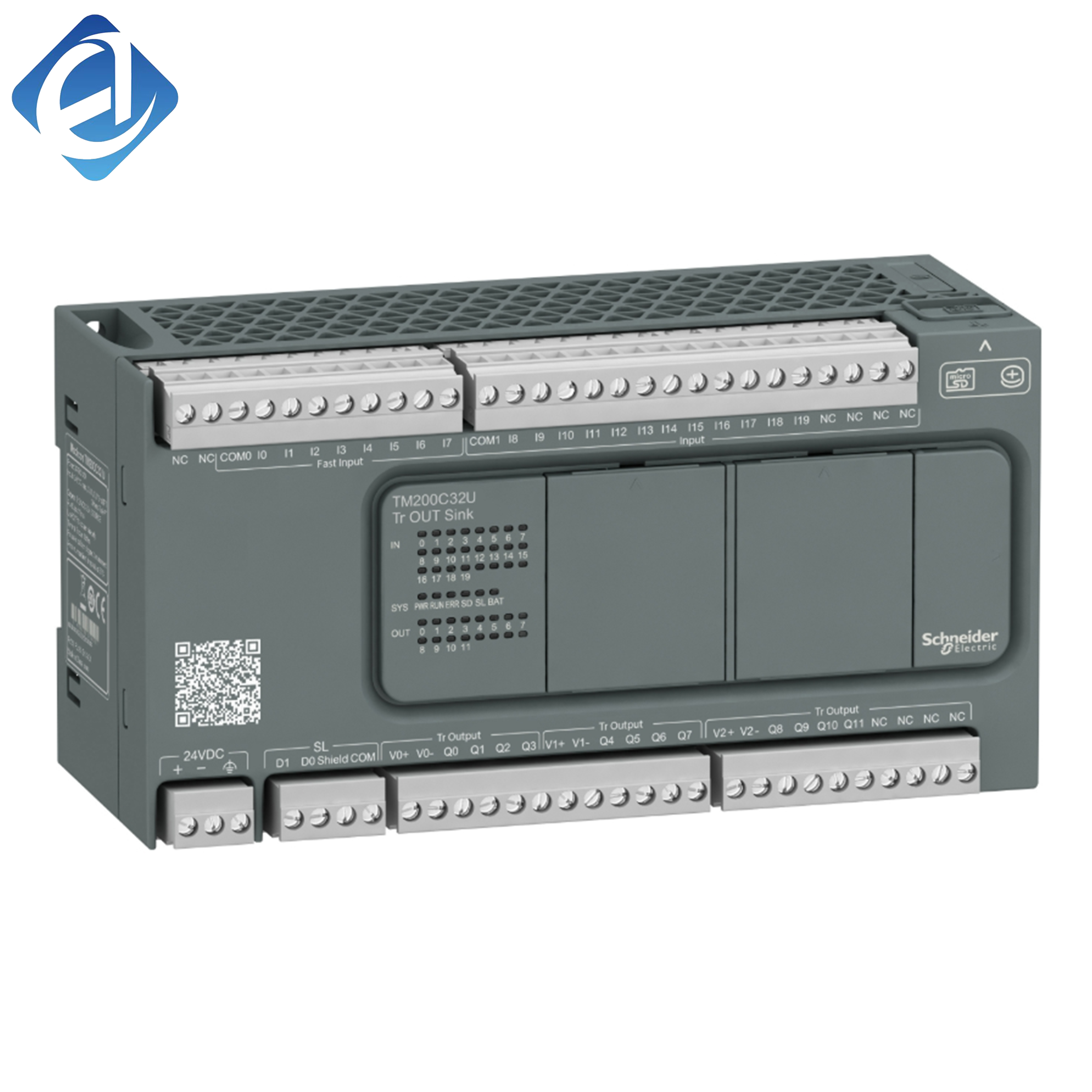 New Original TM200C32U Modicon TM200 series compact PLC. Integrated 32 I/O points with universal input/output design, supporting high-speed pulse and counting functions. It features multiple communication interfaces