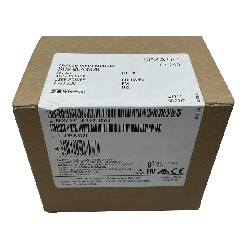 New Original 6ES7 231-0HF22-0XA0 6ES7231-0HF22-0XA0 analog input module for Siemens SIMATIC S7‑200 series PLC. Features 8 analog input channels, high precision signal acquisition, electrical isolation and strong anti-interference performance. 