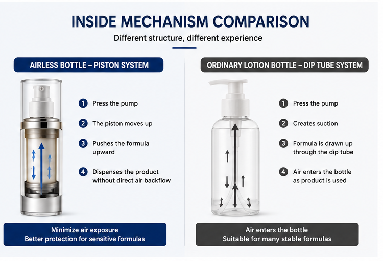 Botella sin aire frente a botella de loción convencional: ¿cuál se adapta mejor a su producto?