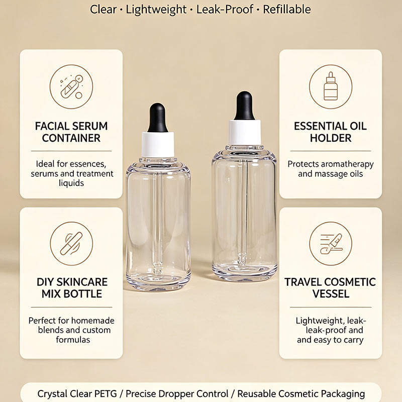 얼굴 세럼 보관용 다기능 100ml 공장 직판 두꺼운 벽면 PETG 드로퍼 에센셜 오일 포장 병