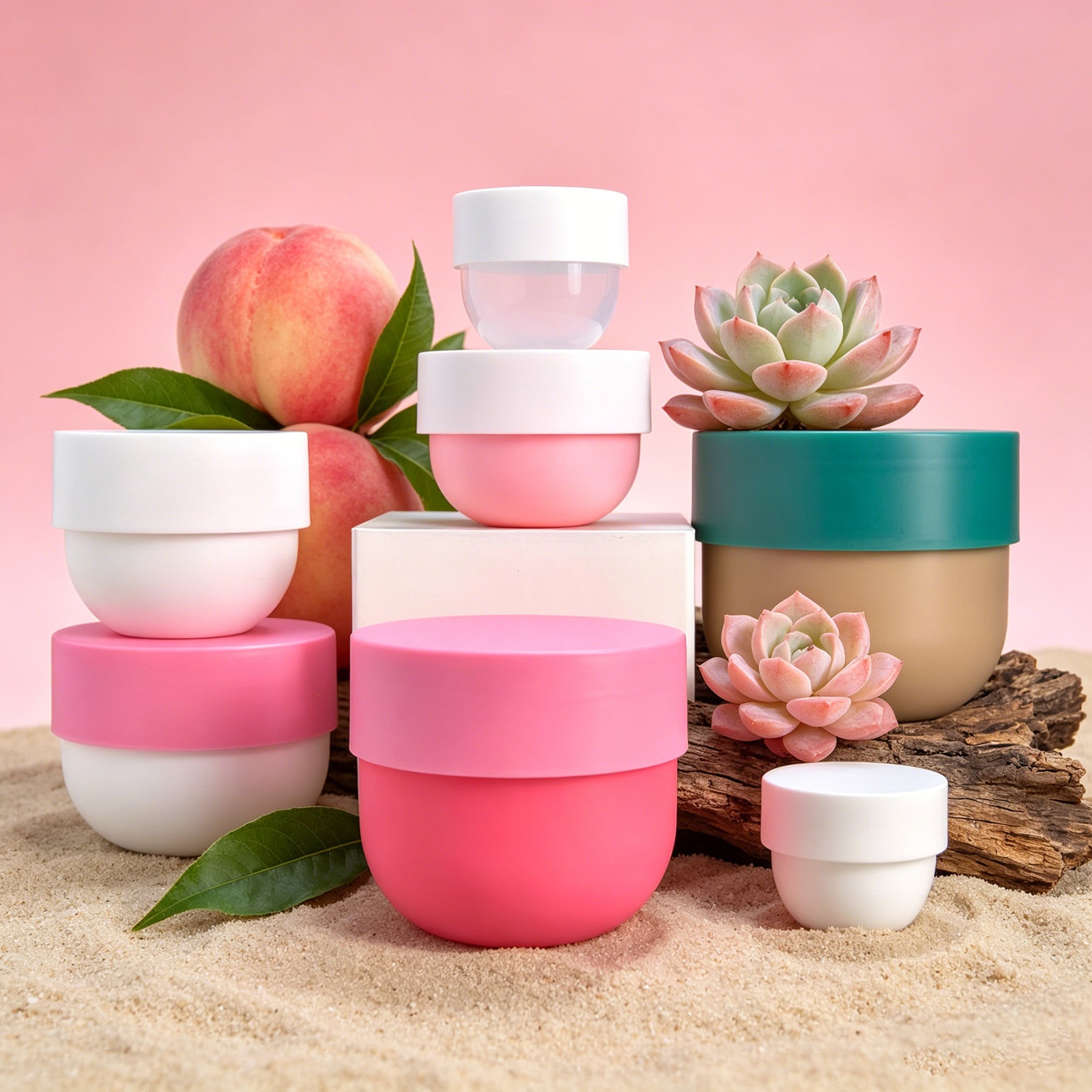 Vasetti cosmetici vuoti per skincare, con coperchio interno trasparente color macaroon, capacità 100 ml, fondo tondo