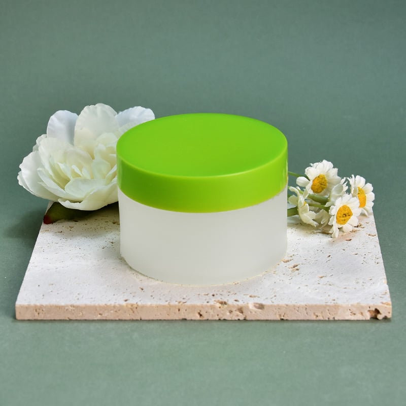 Vasetti trasparenti sabbiati verdi con tappo a vite per crema viso, vendita all'ingrosso da 100 ml